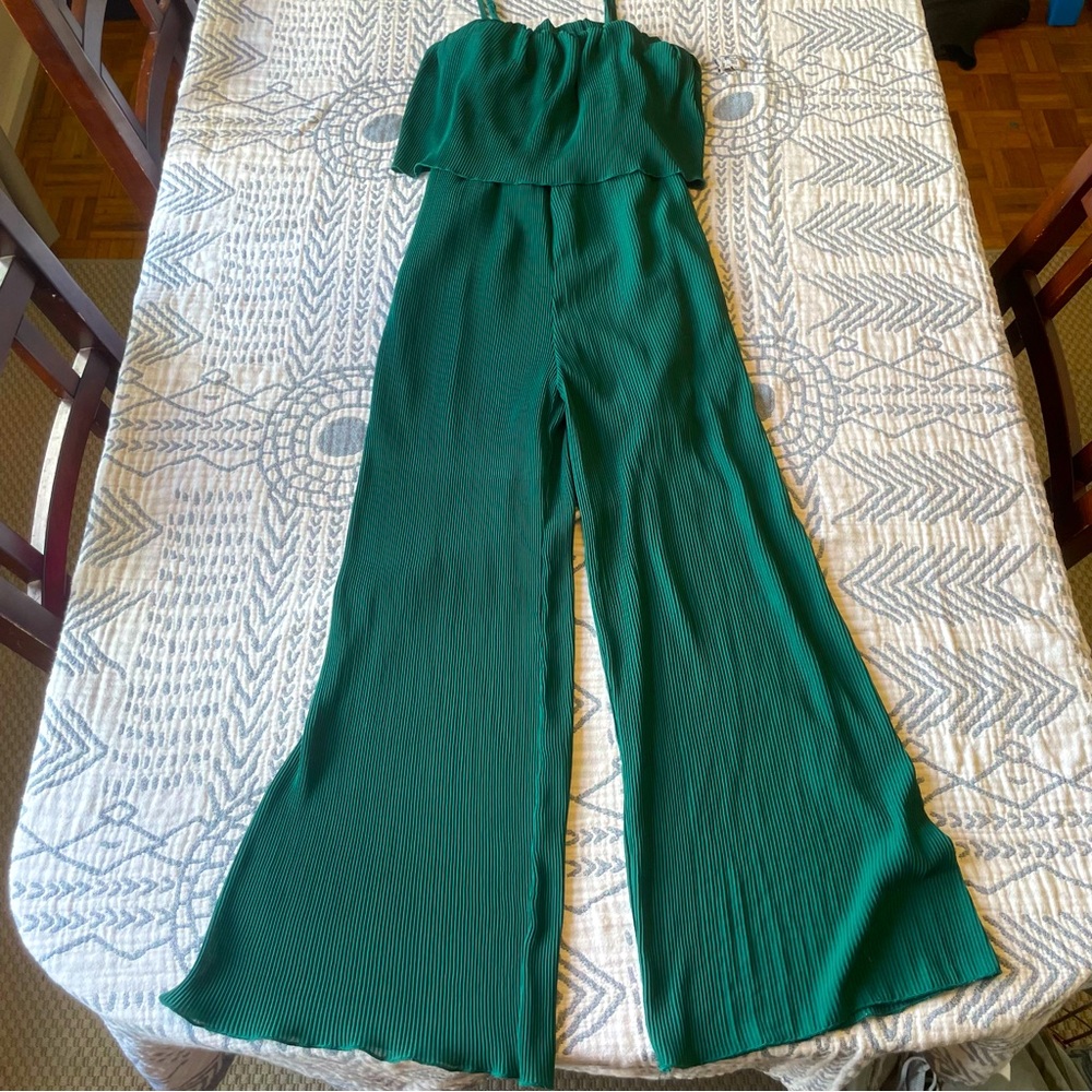 P cill emerald green ribbed jumpsuit, size small.